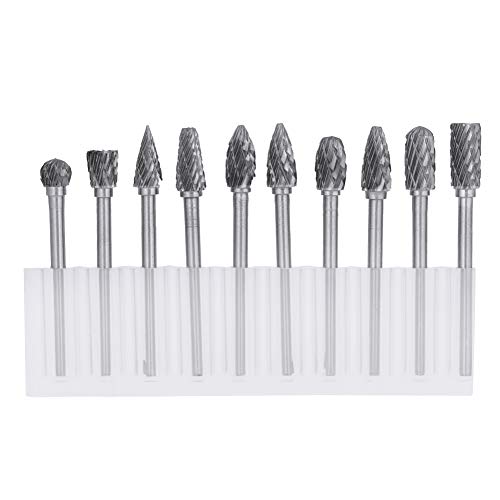 10 Hartmetall Fräsersatz, Doppelschnitt 3 mm (1/8 Zoll) Schaft 6 mm (1/4 Zoll) Wolframcarbid fräser für Die Grinder Metall Holzschnitzerei Polieren Gravieren Bohren von Ejoyous