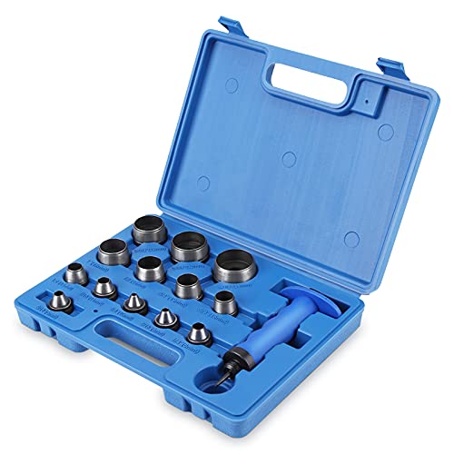14-tlg Locheisen Satz, 5-35 mm Lochstanzensatz Stanzloch-Werkzeugwerkzeuge mit Kunststoff-Werkzeugkasten zum Stanzen oder Herstellen von Löchern aus Leder 14-tlg Locheisen Satz, 5-35 mm Lochstanzensatz Stanzloch-Werkzeugwerkzeuge mit Kunststoff-Werkzeugkasten zum Stanzen oder Herstellen von Löchern aus Leder von Ejoyous
