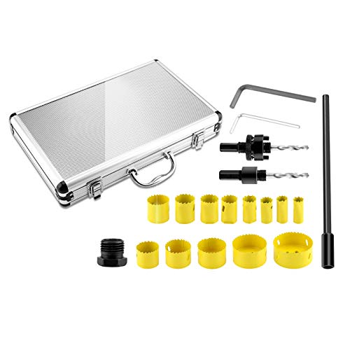 17-teiliges Bimetall Lochsäge set, 19mm-76mm Lochsaegen-Set HSS Bi-Metall Lochsägensatz mit 13 Sägeblättern 2 Bohrer für Holz Gipskarton Kunststoff PVC-Platte und Weichmetall von Ejoyous