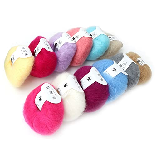 26g Mohair Cashmere Wolle Strickgarn, Mehrfarbige Angora Long Wool Garn Soft Mohair Pashm Strickfaden für Kleidungsstücke Schals Pullover Schal Hüte und Bastelprojekte(1 Satz von zwölf Farben) von Ejoyous