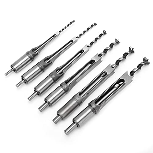 Ejoyous 6 TLG Vierkantbohrer Vierkant Stemmbohrer Holz Bohrer Set Platz Loch Bohrer Stemmen Bohrer Werkzeuge DIY Holzbearbeitungswerkzeuge Spiralbohrer Kits (6,4mm/8mm/9,5mm/12,7mm/14mm/16mm) von Ejoyous