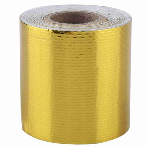 Ejoyous Aluminium Klebeband Hitzeschutzband Wärmebarriereband 5m x 5cm hitzebeständig schalldämmend flammhemmend mit starkem Haftkleber für Motorhaube Fahrzeugsitze Feuerwand (Golden 5m*5 cm) von Ejoyous