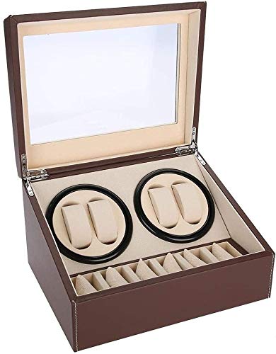 Ejoyous Automatischer Uhrenwender Uhrenvitrine, 4+6 Luxuriöser Lagerung Holz Schmuckschatulle PU Leather Watch Winder für Automatikuhren Mechanischen Uhren mit 6 Grids Uhrenaufbewahrungskoffer von Ejoyous