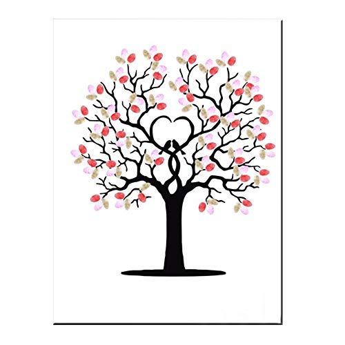 Ejoyous DIY Hochzeit Fingerabdruck Baum Leinwand Unterschrift Gästebuch mit 6 Farben Tinte Gast Unterschrift Poster Daumenabdruck-Baum für Hochzeiten Geburtstage 30x40cm Liebesbaum von Ejoyous