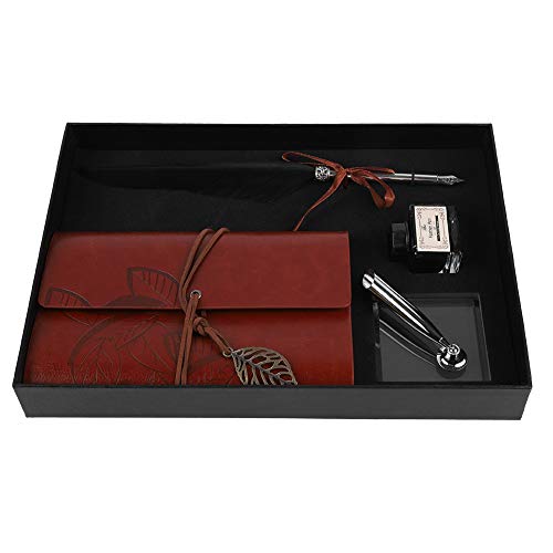 Ejoyous Stiftnib, Leder-Notebook, Benutzerfreundliches Design, Austauschseiten, Federstift, Tauchstift, Tintenflasche, Einfach zu Bedienen, Bequem zu Halten (BLACK) von Ejoyous