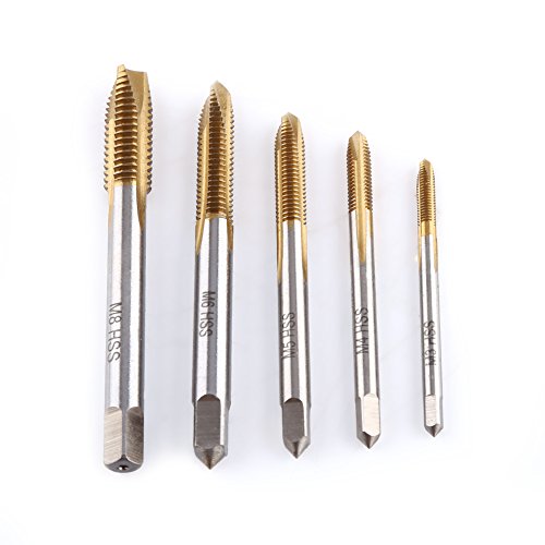 HSS Gewindebohrer Set, Bohrer und Gewindeschneider 5tlg. metrisches Gewinde M3 M4 M5 M6 M8 Titanbeschichtete HSS Bohrer und Gewindeschneider von Ejoyous