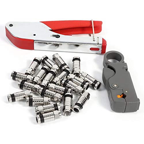 Kompressionszange Set, Stecker Werkzeug Koax-Kabel Stripper, Crimpzange Abisolierwerkzeug Mit 20 Stück Kompressions-F-Stecker Kabel Crimper Zange Crimp Tool Kit Für Koaxialkabel RG58 RG59 RG6 von Ejoyous