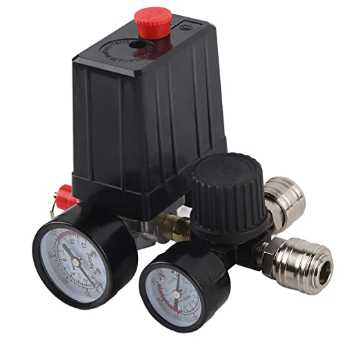 Luftkompressor Druckschalter, Druckregler Kompressorschalter 1/4in 4 Löcher Controller Regulator Ventil 90-120PSI 220V für präzise Drucksteuerung, für Professionelle von Ejoyous