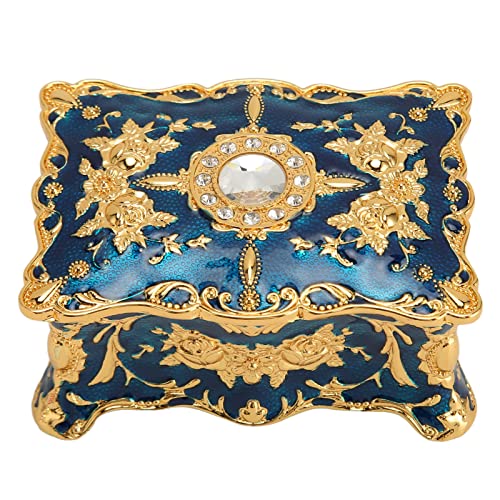 Schmuckschatulle Vintage, Schmuckkasten Groß Antik Jewelry Box Schmuckkästchen Schmuckbox Schmuckkästen mit Deckel für Ringe Halsketten und Ohrringe (Goldblau) von Ejoyous