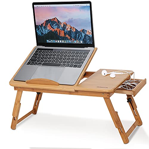 Tragbare verstellbare Bambus-Lapdesk-Bettablage, klappbare Laptop-Schreibtisch-Tischtischablage mit Schublade und Kühllöchern, multifunktionales Bett-Sofa Lapdesk-Lebensmittelablage-Zeichentisch Tragbare verstellbare Bambus-Lapdesk-Bettablage, klappbare Laptop-Schreibtisch-Tischtischablage mit Schublade und Kühllöchern, multifunktionales Bett-Sofa Lapdesk-Lebensmittelablage-Zeichentisch von Ejoyous