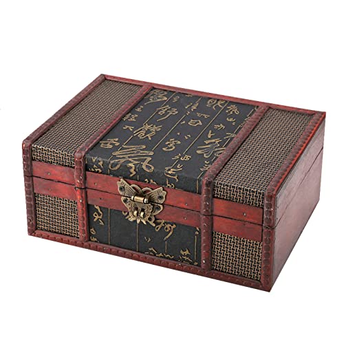 Vintage hölzerne Aufbewahrungsbox, Schatzkiste Schmuck Aufbewahrungsbox Schmuckschatulle Schmuck Organizer Dekorative Schatzbox 23 x 16 x 9.8cm (Chinesischer Stil mit Schloss) von Ejoyous