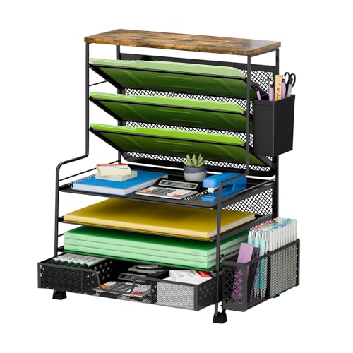 Ekisemio Schreibtisch-Organizer mit 7 Ebenen, Briefablage, Papier-Organizer mit Stifthalter und Metall-Hängekorb, Schwarz Ekisemio Schreibtisch-Organizer mit 7 Ebenen, Briefablage, Papier-Organizer mit Stifthalter und Metall-Hängekorb, Schwarz von Ekisemio