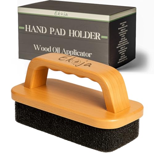 Ekoja - Handpadhalter Mit Stiel Zur Holztisch Pflege-HandPad Für Holzpflegemittel-Möbel Innen-Polierpad Parkettpflege-Holzpflege Set -Großer Hand Padhalter Aus Holz Mit Wiederverwendbarem Padhalter von Ekoja