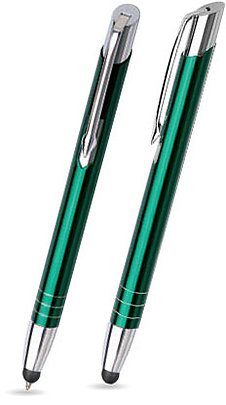 100 Stück Metall - Kugelschreiber mit Gravur (Lasergravur) MOOI TOUCH PEN Grün (glänzend) von Ekotaschen