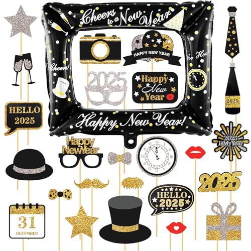 2025 Neujahr Fotorequisiten Fotoaccessoires 26 Stück, Silvester Party Photobooth Requisiten, Neujahr Selfie Rahmen, Silvester Deko 2025, Silvester Photo Booth Props Set für Erwachsene Kinder 2025 Neujahr Fotorequisiten Fotoaccessoires 26 Stück, Silvester Party Photobooth Requisiten, Neujahr Selfie Rahmen, Silvester Deko 2025, Silvester Photo Booth Props Set für Erwachsene Kinder von Ekukeon
