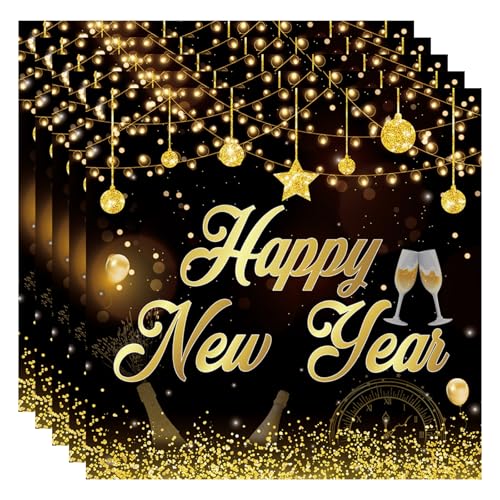 40 Stück Servietten Silvester Deko 2025, Servietten Happy New Year Silvester Deko Neujahr Tischdeko Schwarz Gold Silvester, Neujahr Papierservietten 33x33cm Silvester Party Supplies 40 Stück Servietten Silvester Deko 2025, Servietten Happy New Year Silvester Deko Neujahr Tischdeko Schwarz Gold Silvester, Neujahr Papierservietten 33x33cm Silvester Party Supplies von Ekukeon