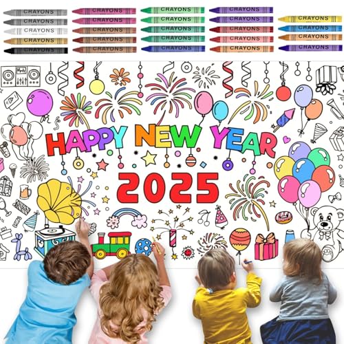 Happy New Year Ausmal-Tischdecke 76 x 183 cm,Kinder Silvester Tischdecke,Frohes Neues Jahr Ausmaltischdecke,Papier-Tischdecke zum Ausmalen Silvester Deko 2025,Neujahrsgeschenke für Kinder. Happy New Year Ausmal-Tischdecke 76 x 183 cm,Kinder Silvester Tischdecke,Frohes Neues Jahr Ausmaltischdecke,Papier-Tischdecke zum Ausmalen Silvester Deko 2025,Neujahrsgeschenke für Kinder. von Ekukeon