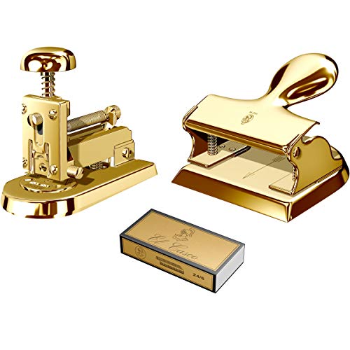 EL CASCO Geschenk-Set 7 L Gold 23 Karat - Bestehend aus Tischhefter M-5, Locher M-200 und passenden Heftklammern von El Casco