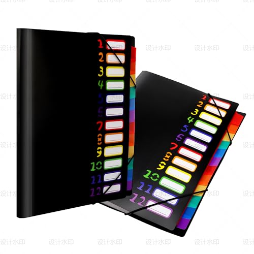 Elalove 2 stuk Organizer Mappe A4, 12 farbige Fächer aus PP-Kunststoff, wasserdicht – für Dokumente, Urkunden, Karteikarten (320x250 mm), Büro & Schule von Elalove