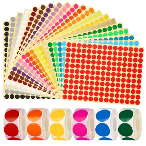 Elalove 20 Farbige 10mm Runde Aufkleber 3300 Stück + 6 Farben 25mm Klebepunkte 3000 Stück – Selbstklebende Etiketten Klein für Büro Schule Zuhause – Ablösbare Etiketten Rund von Elalove