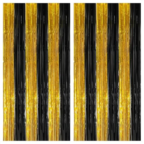Elalove 2er Set Goldene und schwarze Lametta Vorhänge für Party Deko 1m x 2m – Glitzer Deko für Geburtstag, Hochzeit und Silvester Elalove 2er Set Goldene und schwarze Lametta Vorhänge für Party Deko 1m x 2m – Glitzer Deko für Geburtstag, Hochzeit und Silvester von Elalove