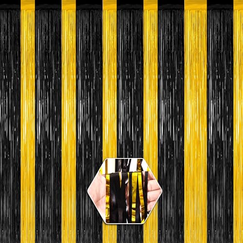 Elalove 2er Set Goldene und schwarze Lametta Vorhänge für Party Deko 1m x 2m – Glitzer Deko für Geburtstag, Hochzeit und Silvester von Elalove