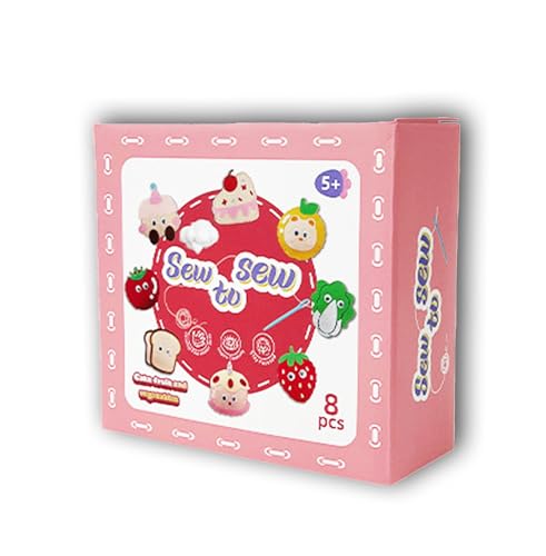 Elalove 8 Stück Nähset Kinder, DIY Bastelset mit Filztieren, Nähset für Kinder und Anfänger, inklusive Stickgarn, Plastiknadeln und Füllwatte (Kuchen Obst und Gemüse) von Elalove