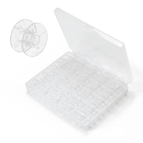 Elalove Canettes en Plastique pour Machine à Coudre, avec Boîte de Rangement Spulen für Nähmaschine, transparent, 2cm × 1cm, 25 stück von Elalove