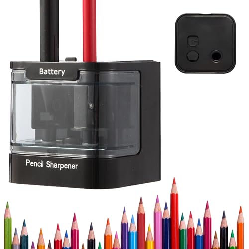 Elektrischer Spitzer, Doppelloch Automatischer Anspitzer für 6-8mm und 9-12mm, Batterie-/USB-betrieben, für Bleistifte, Buntstifte und Wachsmalstifte (Schwarz) von Elalove