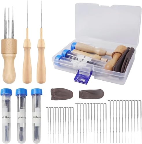 Nadelfilz Set mit 36 Filznadeln in 3 Größen - Komplettset zum Trockenfilzen inklusive Holzgriffen, Fingerlingen und Aufbewahrungsflaschen für Wollfilzprojekte Nadelfilz Set mit 36 Filznadeln in 3 Größen - Komplettset zum Trockenfilzen inklusive Holzgriffen, Fingerlingen und Aufbewahrungsflaschen für Wollfilzprojekte von Elalove
