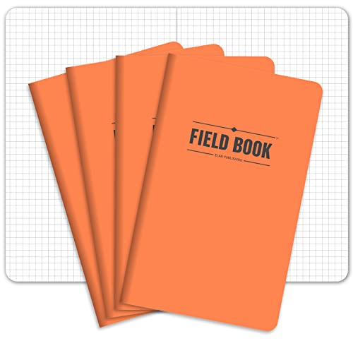 Elan Publishing Company Feldnotizbuch/Tagebuch, 12,7 x 20,3 cm, orangefarbener Einband, kariertes Buch, 4 Stück von Elan Publishing Company