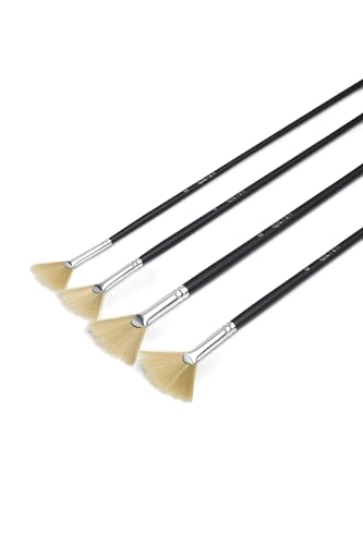 Elan Fächer Pinselset mit Langer Griff, 4X Fächerpinsel für Ölfarben, Borstenpinsel mit synthetischem Schweinshaar, Künstlerpinsel Set, Öl Pinsel Set, Malerpinsel, Fan Paintbrush Set von Elan