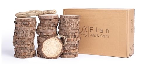 Elan Holzscheiben 8cm - 6cm Durchmesser 45 Stück, Baumstamm Scheiben, Baumscheiben Klein, Runde Holzscheiben Deko, Holzscheibe Rund, baumscheiben klein, Runde Holzplatte, Holz Weihnachten von Elan