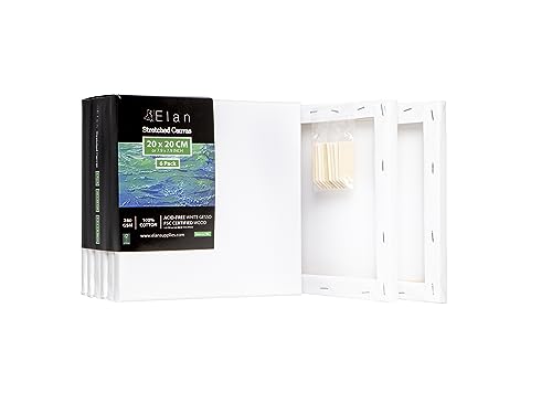 Elan Keilrahmen Leinwand 20x20, 6-PACK 100% Baumwolle Leinwände zum Malen, Keilrahmen Set, Bilderrahmen zum Bemalen, Leinwand mit Rahmen, Keilrahmen Klein, Leinwand zum Bemalen Klein, Leinwand Acryl von Elan