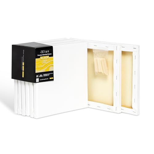 Elan Keilrahmen Leinwand 20x20 380g 6er Set, Premium-Qualität 380 G/M² 100% Baumwolle Leinwand zum Bemalen Klein, Leinwände für Ölfarben Klein von Elan