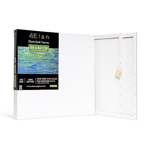 Elan Keilrahmen Leinwand 60x60 4er Set, 100% Baumwolle Leinwand zum Bemalen Quadratisch, Leinwand Quadratisch 60x60, Leinwände für Acrylfarben, Keilrahmen Groß 60x60, Keilrahmen Set, Leinwand Acryl Elan Keilrahmen Leinwand 60x60 4er Set, 100% Baumwolle Leinwand zum Bemalen Quadratisch, Leinwand Quadratisch 60x60, Leinwände für Acrylfarben, Keilrahmen Groß 60x60, Keilrahmen Set, Leinwand Acryl von Elan