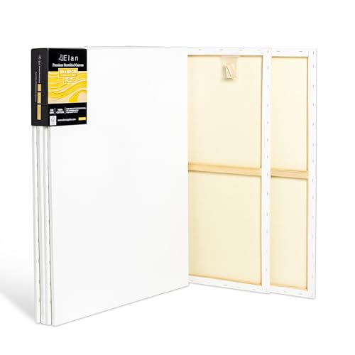Elan Keilrahmen Leinwand 60x80 380g 4er Set, Premium-Qualität 380 G/M² 100% Baumwolle Leinwand zum Bemalen Groß, Leinwände für Ölfarben Groß von Elan