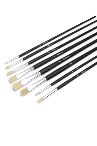 Elan Kurze Flach Pinselset mit Langer Griff, 8X Kurze Flachpinsel für Ölfarben, Borstenpinsel mit synthetischem Schweinshaar, Künstlerpinsel Set, Öl Pinsel Set, Malerpinsel, Bright Paintbrush Set von Elan