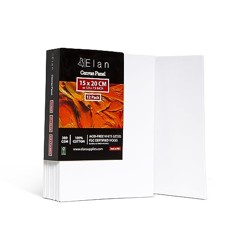 Elan Malkarton 15x20 12er Set, 100% Baumwolle Leinwand Dünn 3mm, Malpappe 15x20, Leinwand zum Bemalen 15x20, Malkarton für Acrylfarben, Leinwände für Acrylfarben, Leinwand 15x20, Painting Canvas 15x20 von Elan
