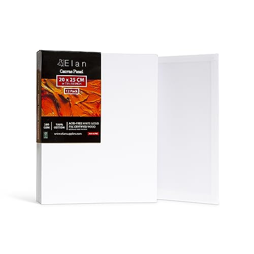 Elan Leinwand Dünn 20x25, 12-PACK 100% Baumwolle Leinwand zum Bemalen klein, Malpappen für Acrylfarben, Malkarton Acryl, Künstler Leinwand klein, Painting Canvas Weiß, Malplatten zum Bemalen von Elan