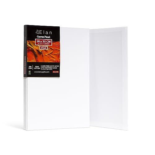 Elan Leinwand Dünn 20x30, 8-PACK 100% Baumwolle Leinwand zum Bemalen klein, Malpappen für Acrylfarben, Malkarton Acryl, Künstler Leinwand klein, Painting Canvas Weiß, Malplatten zum Bemalen von Elan