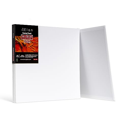 Elan Leinwand Dünn 30x30, 8-PACK 100% Baumwolle Leinwand zum Bemalen klein, Malpappen für Acrylfarben, Malkarton Acryl, Künstler Leinwand klein, Painting Canvas Weiß, Malplatten zum Bemalen von Elan