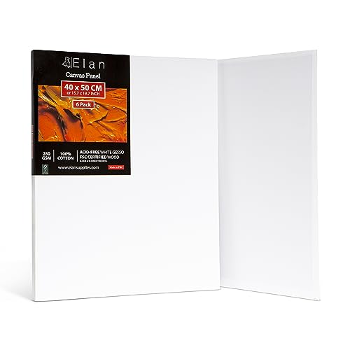 Elan Leinwand Dünn 40x50, 6-PACK 100% Baumwolle Leinwand zum Bemalen Groß, Malpappen für Acrylfarben, Malkarton Acryl, Künstler Leinwand Groß, Painting Canvas Weiß, Malplatten zum Bemalen von Elan