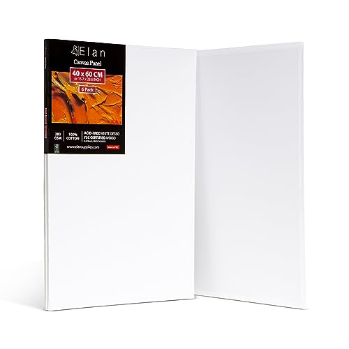 Elan Leinwand Dünn 40x60, 6-PACK 100% Baumwolle Leinwand zum Bemalen Groß, Malpappen für Acrylfarben, Malkarton Acryl, Künstler Leinwand Groß, Painting Canvas Weiß, Malplatten zum Bemalen von Elan