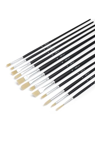 Elan Pinselset mit Langer Griff, 12x Pinsel für Ölfarben, Borstenpinsel mit synthetischem Schweinshaar, Künstlerpinsel Set, Pinsel Langstielig, Öl Pinsel Set, Malerpinsel, Varied Paintbrush Set von Elan
