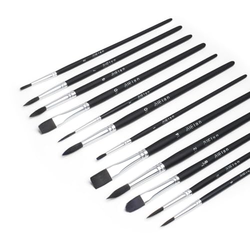 Elan Premium Aquarell Pinsel Set, 12-teilig Kurzstielige Synthetik Marderhaar Pinsel mit Katzenzunge, Flach, Rund & Linierpinseln für Aquarellmalerei Elan Premium Aquarell Pinsel Set, 12-teilig Kurzstielige Synthetik Marderhaar Pinsel mit Katzenzunge, Flach, Rund & Linierpinseln für Aquarellmalerei von Elan