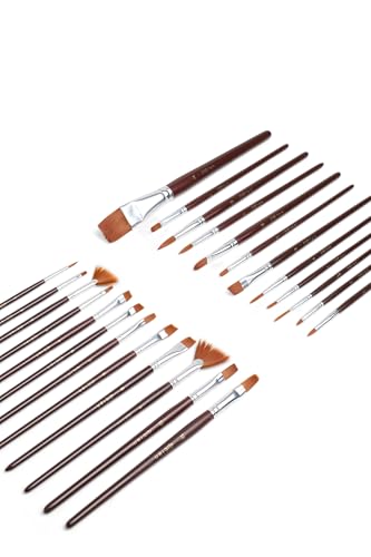 Elan Synthetik Pinsel Set 24-teilig, kurzstielige Nylon Pinsel, Schräg, Fächer, Katzenzunge, Flach, Rund und Script für Acryl- und Gouachemalerei Elan Synthetik Pinsel Set 24-teilig, kurzstielige Nylon Pinsel, Schräg, Fächer, Katzenzunge, Flach, Rund und Script für Acryl- und Gouachemalerei von Elan