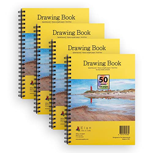 Elan Zeichenbuch A4-4 Pack, 200 Blätt 200gsm Glattes Papier, Drawing Book A4, Zeichenbuch Spiralbindung, Zeichenblock A4 mit Blanko Zeichenpapier, Skizzenblock, Skizzenbuch Professionelle Künstler Elan Zeichenbuch A4-4 Pack, 200 Blätt 200gsm Glattes Papier, Drawing Book A4, Zeichenbuch Spiralbindung, Zeichenblock A4 mit Blanko Zeichenpapier, Skizzenblock, Skizzenbuch Professionelle Künstler von Elan