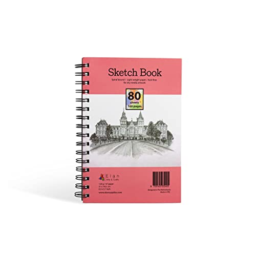 Elan Skizzenbuch A5, 80 Blätt 120gsm Glattes Papier, Sketchbook A5, Skizzenbuch Spiralbindung, Skizzenblock A5 mit Blanko Leichtes Skizzenpapier, Zeichenblock Professionell, Zeichenbuch, Sketch Book von Elan