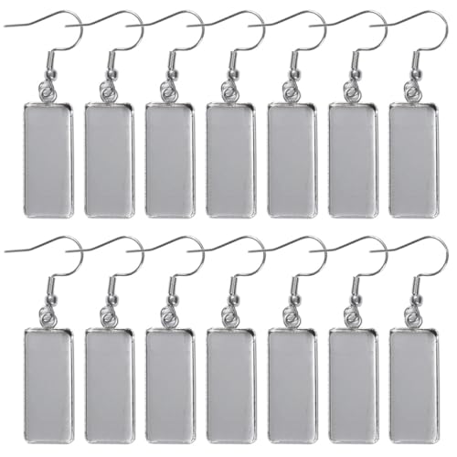20 Stück silberne Edelstahl-Ohrring-Drahthaken mit 10 x 25 mm leeren rechteckigen Tabletts für Anhänger, Ohrringe, Lünette, Tabletts für DIY-Ohrringe, Schmuckherstellung von Elandy